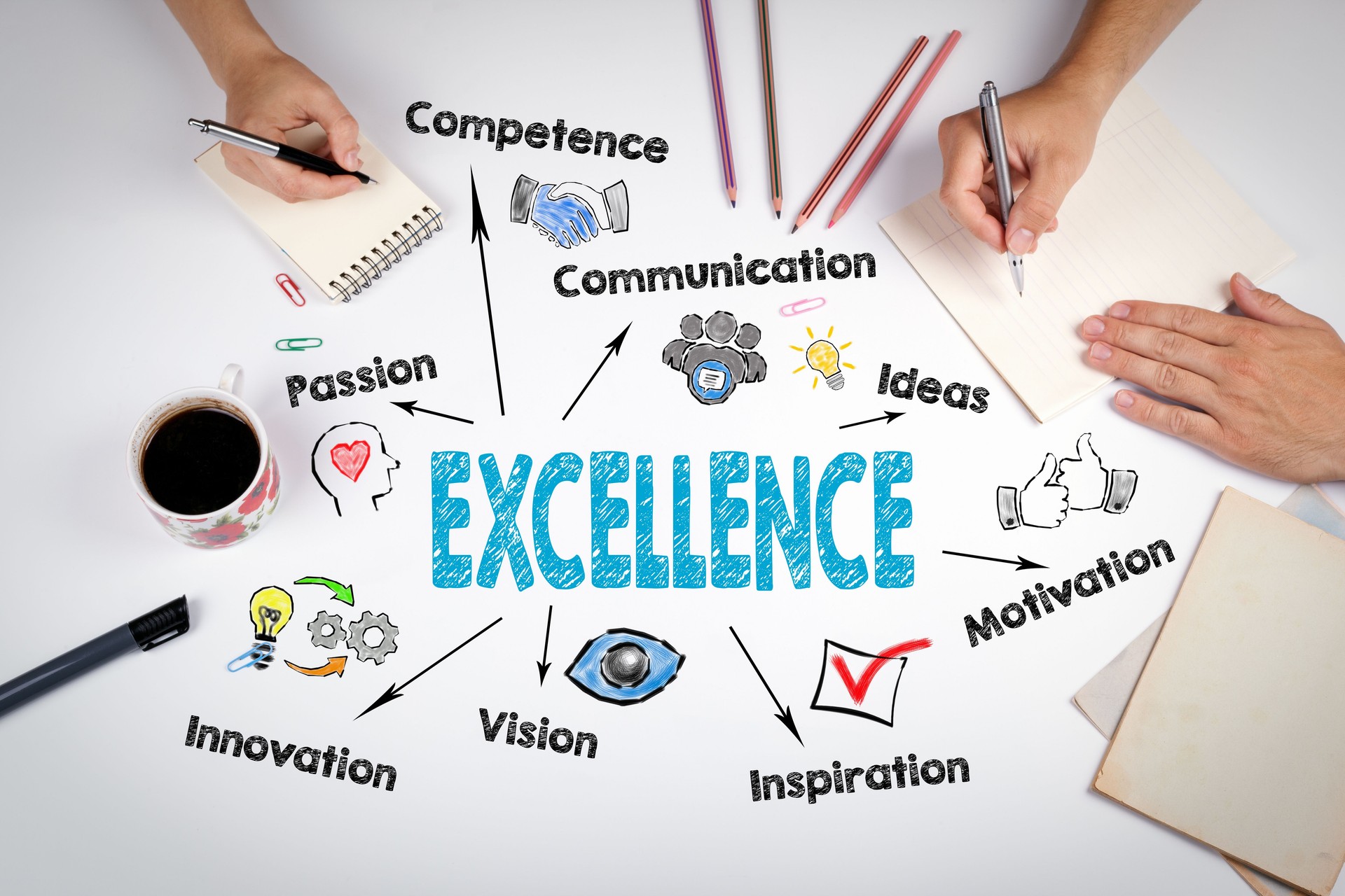 Excellence Concept. The meeting at the white office table